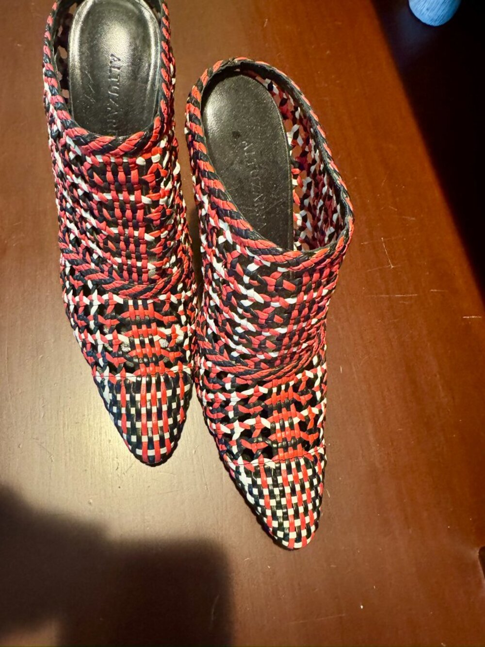 Designer Altuzarra Woven Leather Pointed Toe 4” Heel Mule Size 41 Made in Italy